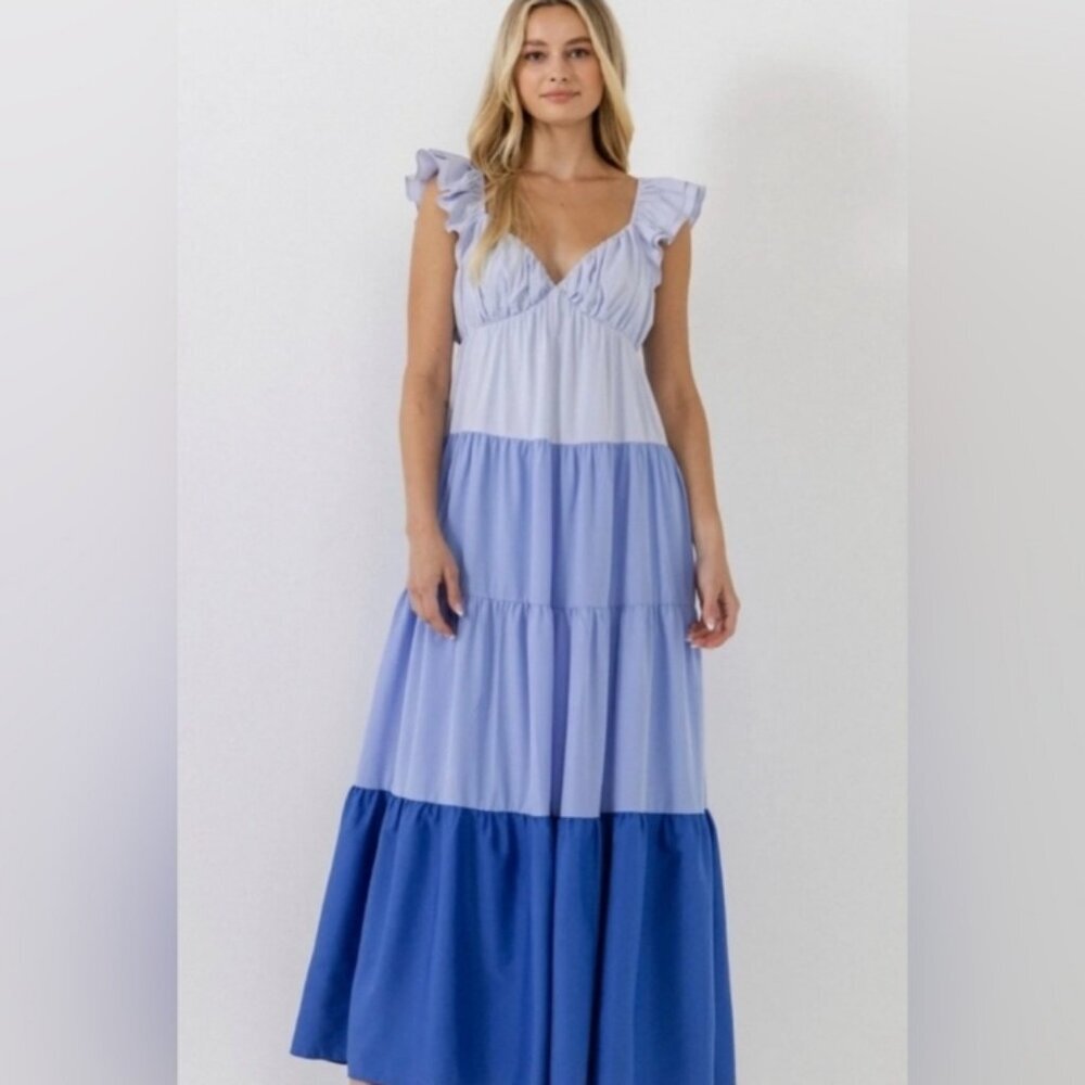 English Factory Sweat Heart Color Block Maxi Dress Size Med NWOT